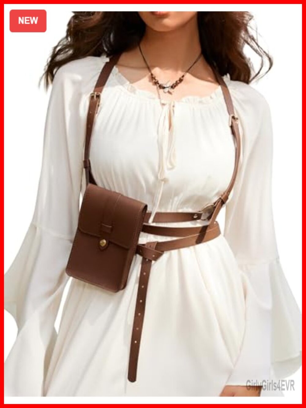 PU Leather Renaissance Body Harness Belt with Detachable Pouch Cosplay